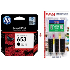 Картридж струменевий HP 653 Black Заправочний набір чорнил Set653-inkB купити в Україні | FOTOZIP